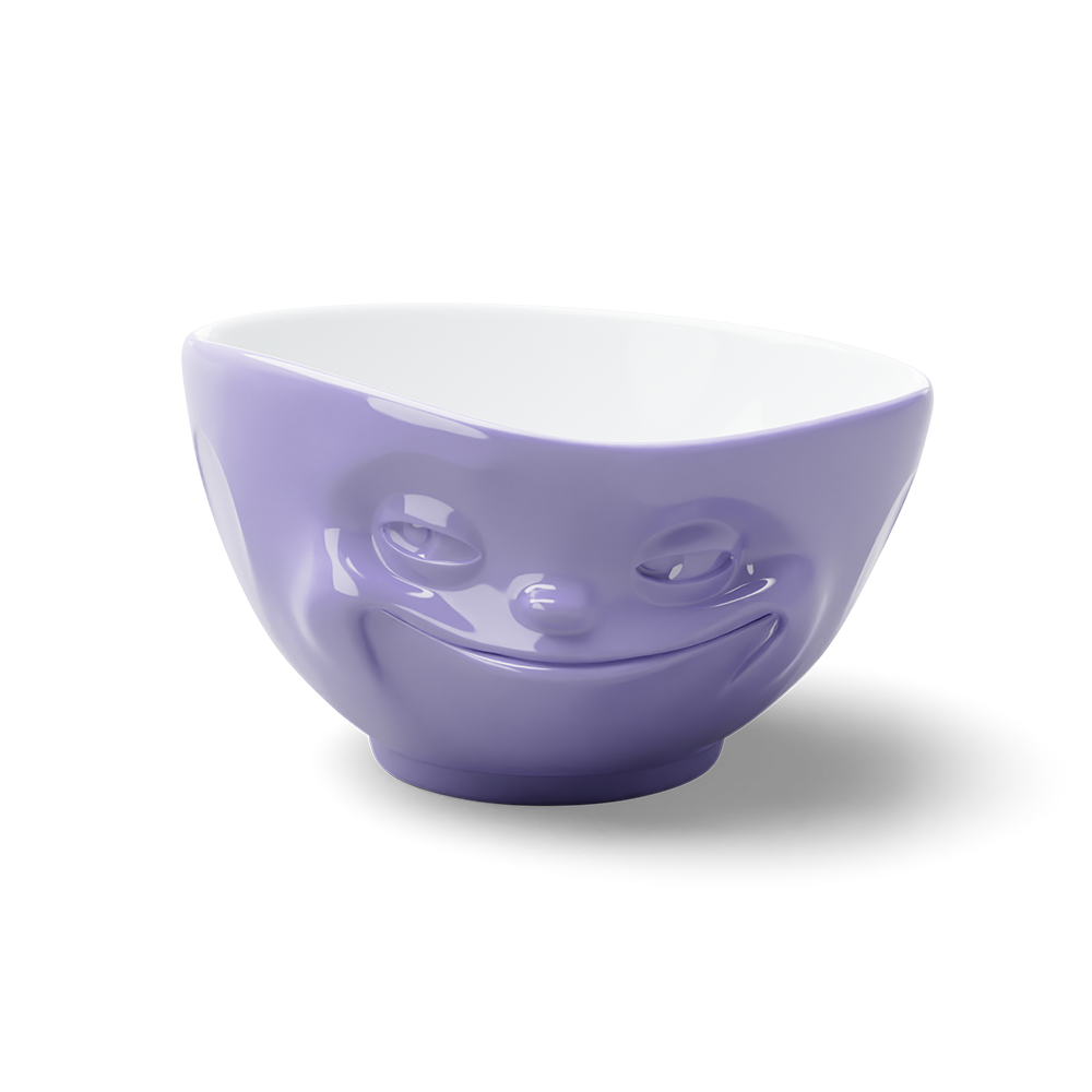 Premium porcelain bowl in purple from the porcelain product family of fun dishware by FIFTYEIGHT Products. Offers 16 oz capacity perfect for serving cereal, soup, snacks and much more. Dishwasher and microwave safe bowl featuring a sculpted ‘grinning’ facial expression. Shipped in exclusively designed gift box.