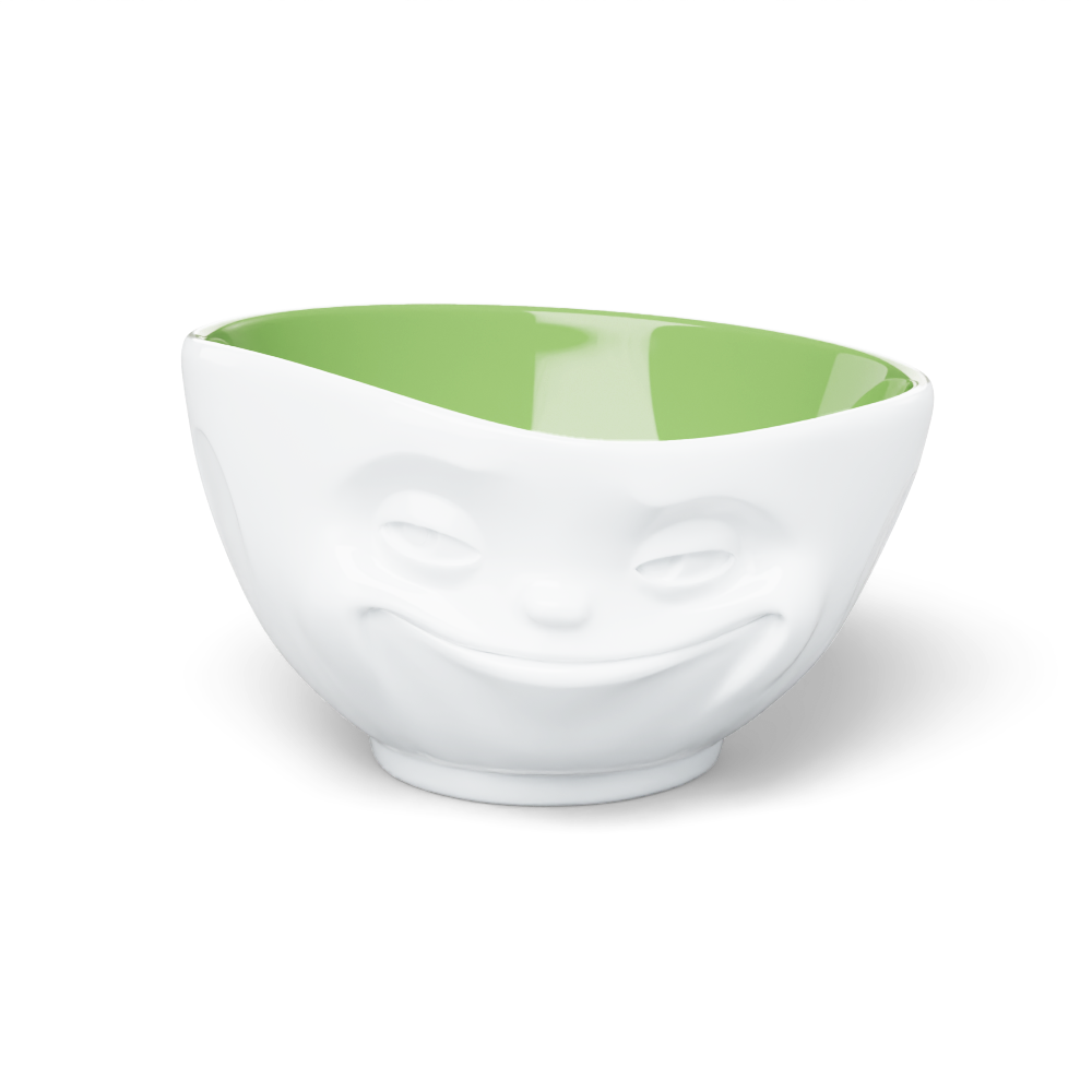 Premium porcelain bowl in white with pistachio color inside from the porcelain product family by FIFTYEIGHT Products. Offers 16 oz capacity perfect for serving cereal, soup, snacks and much more. Dishwasher and microwave safe bowl featuring a sculpted ‘grinning’ facial expression. Shipped in exclusively designed gift box.