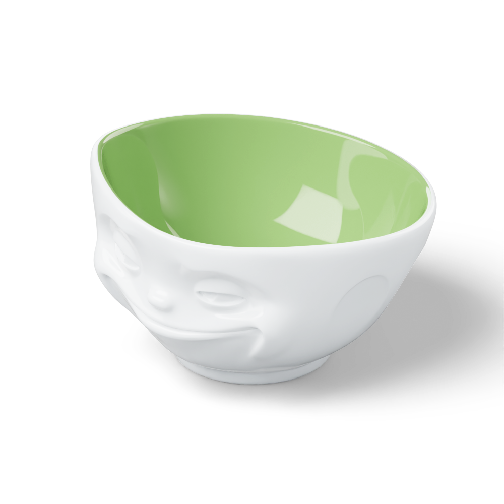 Premium porcelain bowl in white with pistachio color inside from the porcelain product family by FIFTYEIGHT Products. Offers 16 oz capacity perfect for serving cereal, soup, snacks and much more. Dishwasher and microwave safe bowl featuring a sculpted ‘grinning’ facial expression. Shipped in exclusively designed gift box.