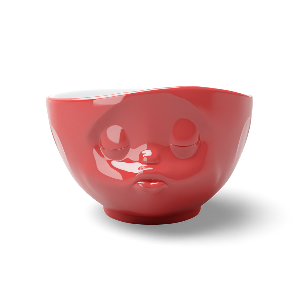 Premium porcelain bowl in red from the porcelain product family of fun dishware by FIFTYEIGHT Products. Offers 16 oz capacity perfect for serving cereal, soup, snacks and much more. Dishwasher and microwave safe bowl featuring a sculpted ‘kissing’ facial expression. Shipped in exclusively designed gift box.