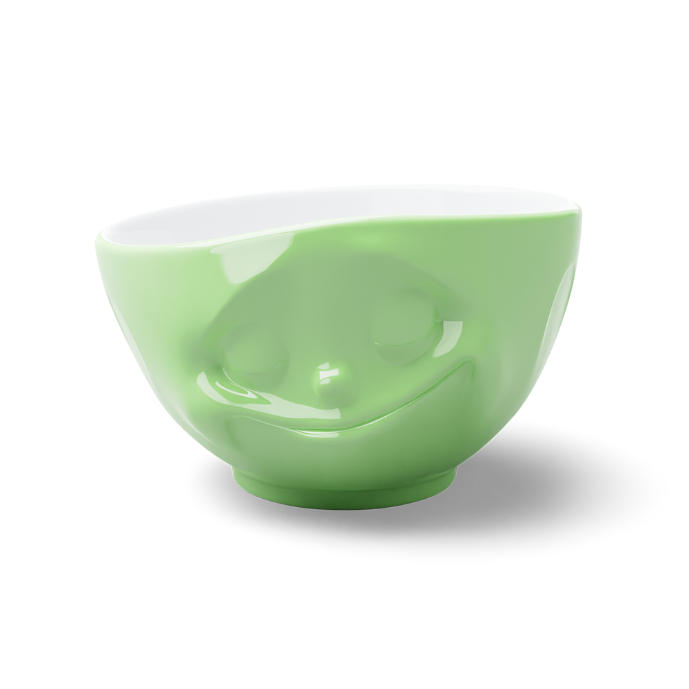 Premium porcelain bowl in light green from the porcelain product family of fun dishware by FIFTYEIGHT Products. Offers 16 oz capacity perfect for serving cereal, soup, snacks and much more. Dishwasher and microwave safe bowl featuring a sculpted ‘happy’ facial expression. Shipped in exclusively designed gift box.