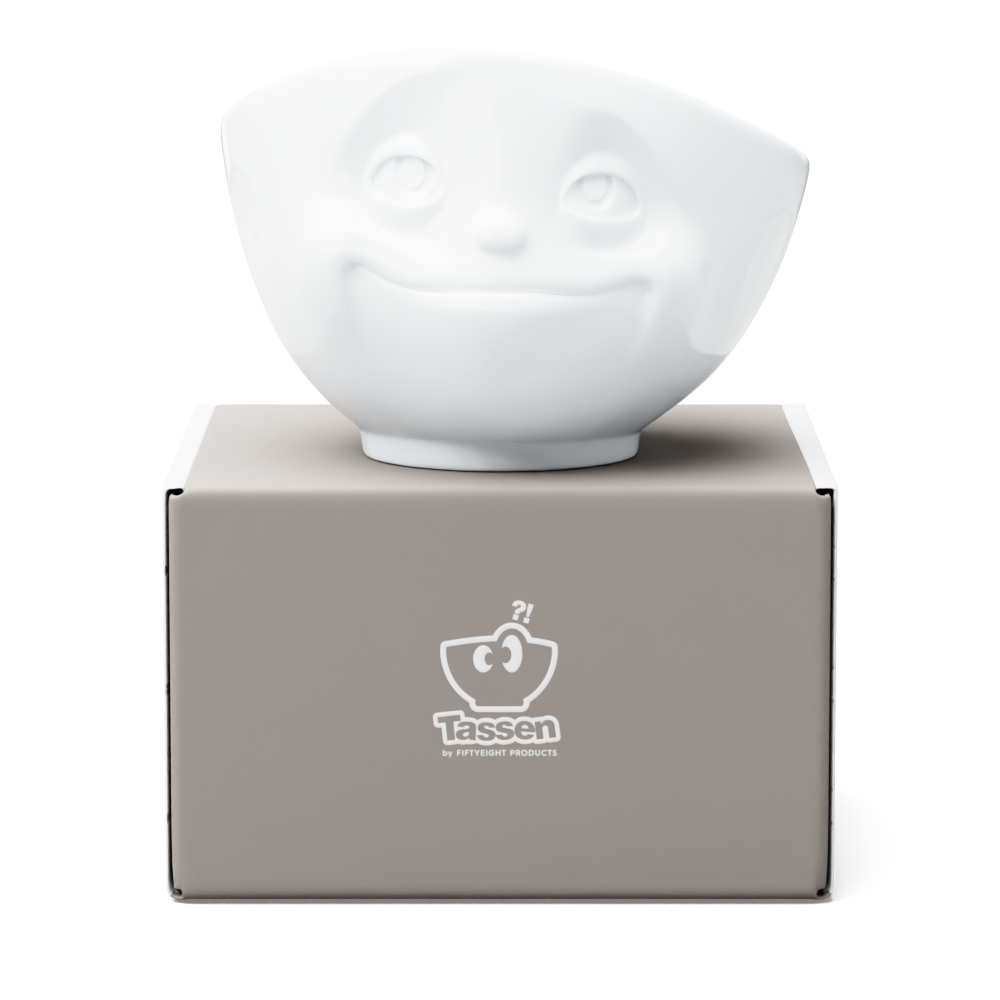 Premium porcelain bowl in white from the porcelain product family of fun dishware by FIFTYEIGHT Products. Offers 16 oz capacity perfect for serving cereal, soup, snacks and much more. Dishwasher and microwave safe bowl featuring a sculpted ‘dreamy’ facial expression. Shipped in exclusively designed gift box.