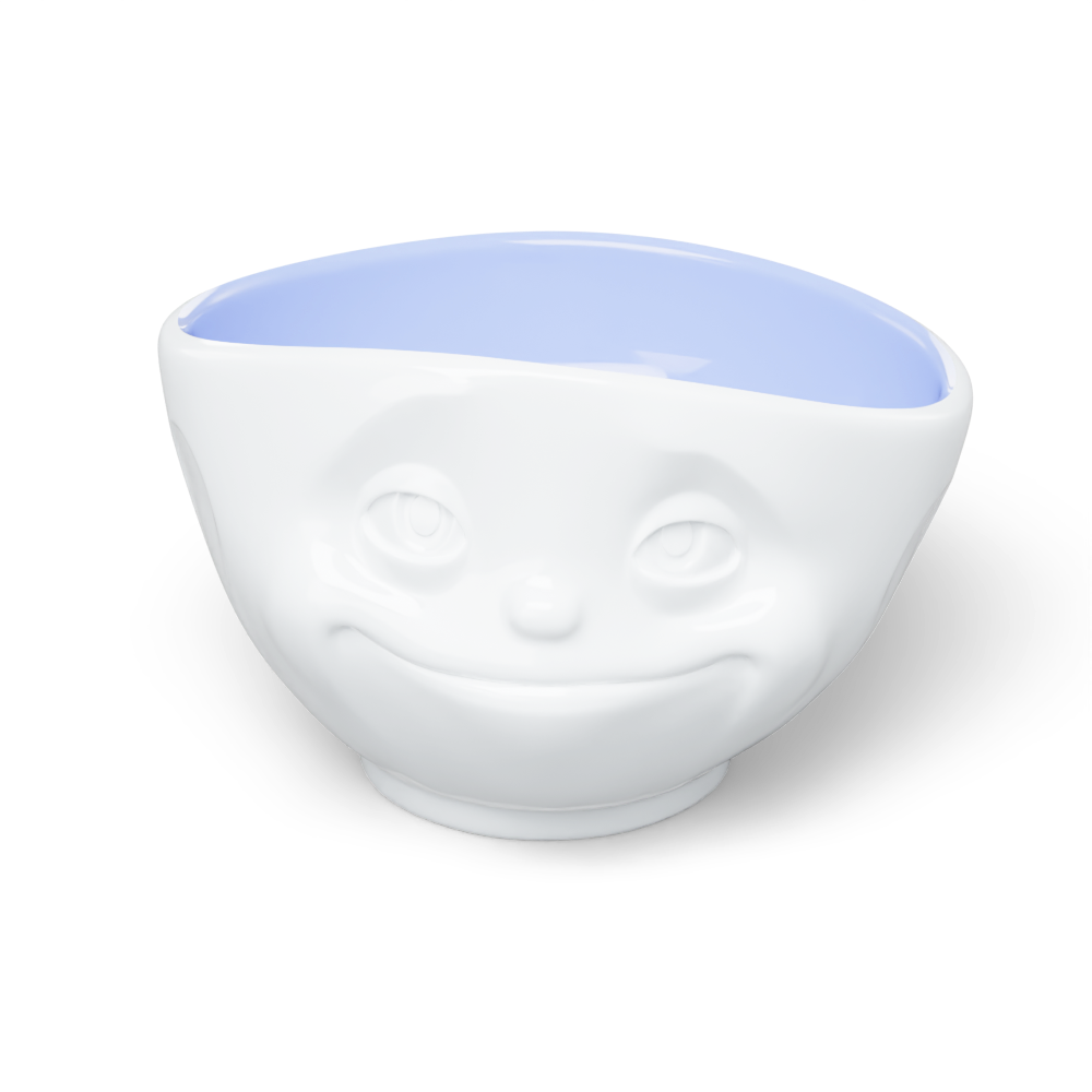 Premium porcelain bowl in white with ocean color inside from the porcelain product family by FIFTYEIGHT Products. Offers 16 oz capacity perfect for serving cereal, soup, snacks and much more. Dishwasher and microwave safe bowl featuring a sculpted ‘dreamy’ facial expression. Shipped in exclusively designed gift box.