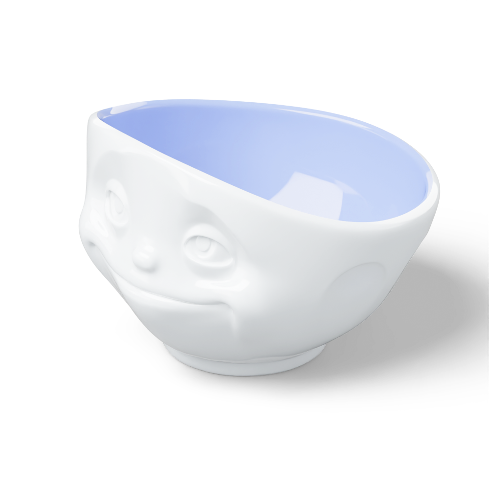 Premium porcelain bowl in white with ocean color inside from the porcelain product family by FIFTYEIGHT Products. Offers 16 oz capacity perfect for serving cereal, soup, snacks and much more. Dishwasher and microwave safe bowl featuring a sculpted ‘dreamy’ facial expression. Shipped in exclusively designed gift box.