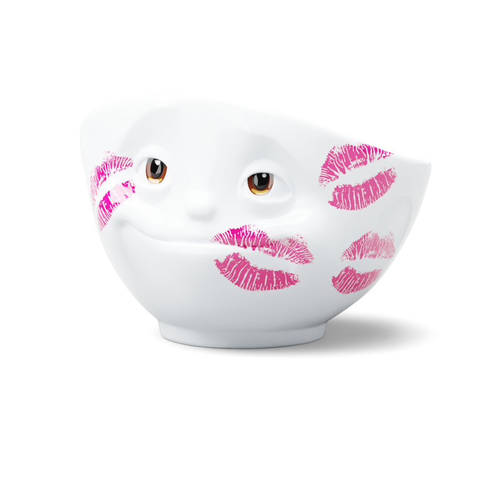 Premium porcelain bowl with colorful accents from TASSEN product family of fun dishware by FIFTYEIGHT Products. Offers 16 oz capacity perfect for serving cereal, soup, snacks and much more. Dishwasher and microwave safe bowl featuring a ‘dreamy’ facial expression and colorful eyes and kiss marks. Shipped in gift box.