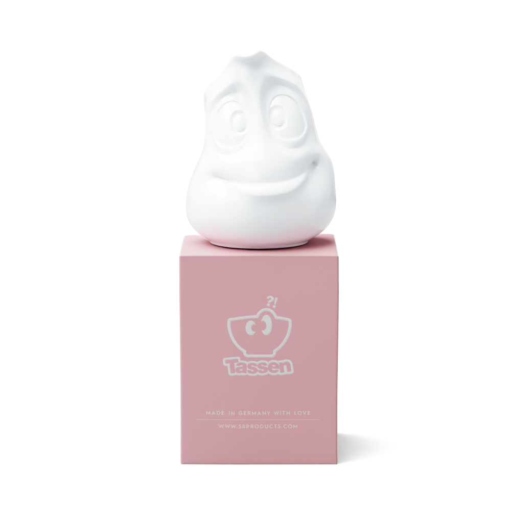 Premium porcelain creamer jug in white features a 'jolly' facial expression at 11 oz capacity. Serves milk, creamer, dressing, salsa, gazpacho, gravy, sauces and more. Detailed facial expression jug from the porcelain product family of fun dishware by FIFTYEIGHT Products. Shipped in exclusively designed gift box.