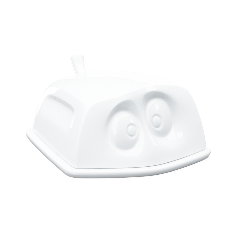 The butter dish is finally available in the US! Features a top tall enough to fit a large block of butter. From the porcelain product family of fun dishware by FIFTYEIGHT Products. Made in Germany according to environmental standards.