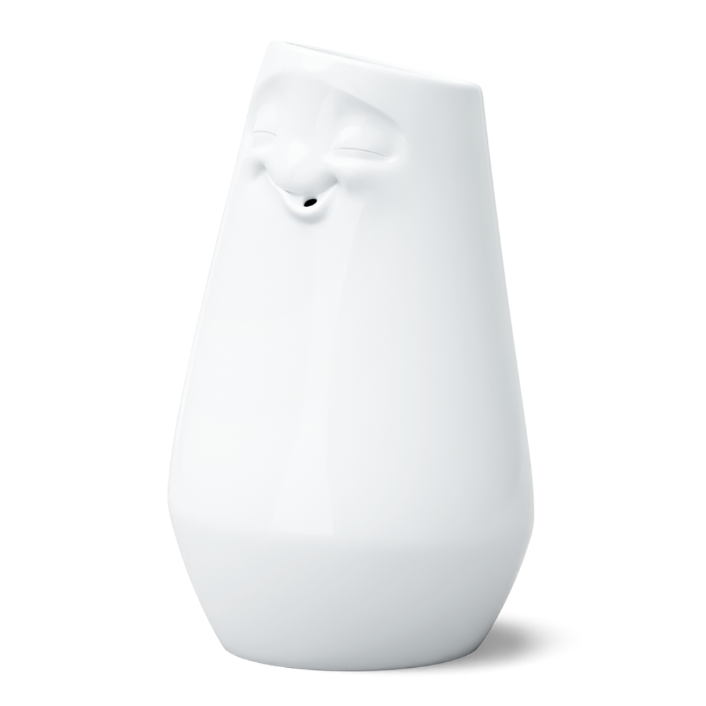 Exclusive designer flower vase made from premium porcelain with a 'laid back' facial expression. Stands at 9 inches tall on a footed base. From the porcelain product family of fun dishware by FIFTYEIGHT Products. Made in Germany according to environmental standards.