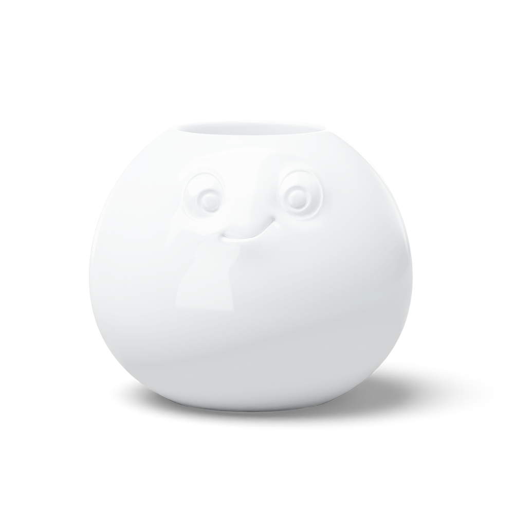 Exclusive designer flower vase made from premium porcelain with an 'amused' facial expression. Stands at 6.5 inches tall on a footed base. From the popular product family of fun porcelain ware by FIFTYEIGHT Products. Made in Germany according to environmental standards.