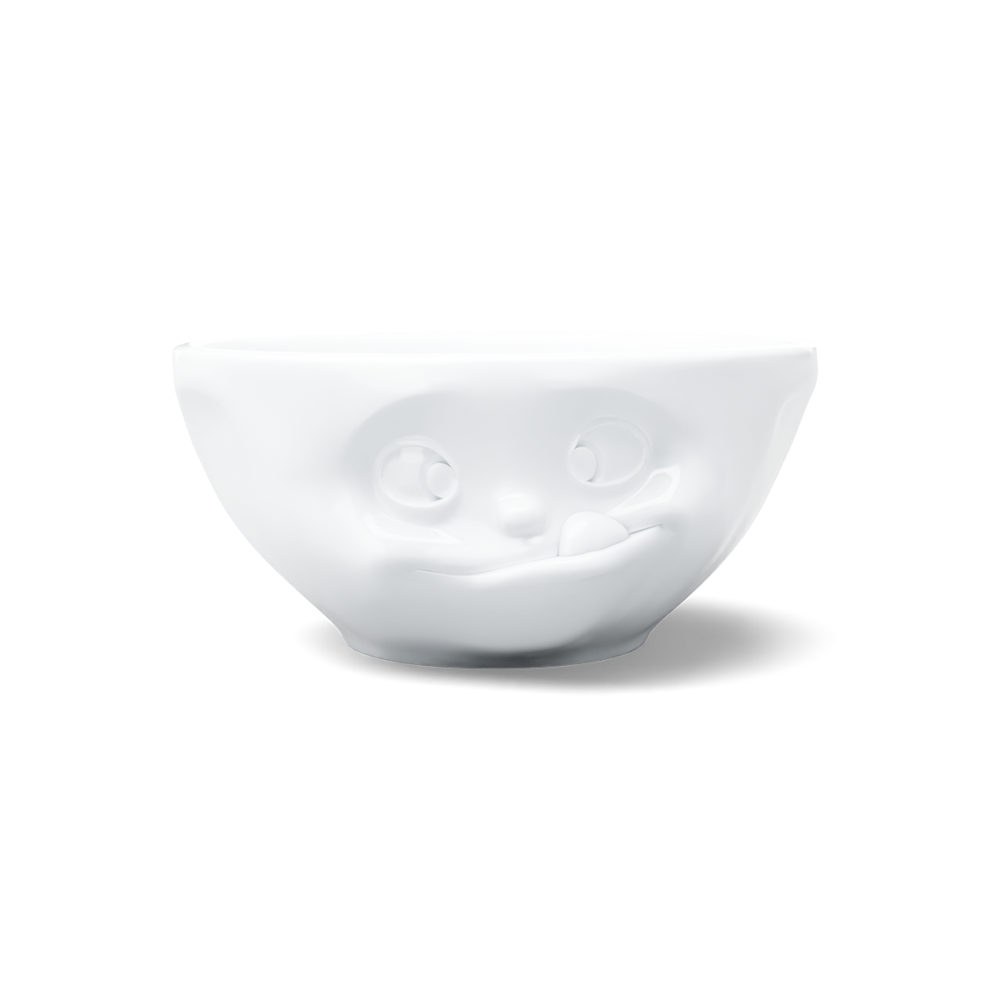 Premium porcelain bowl in white from the porcelain product family of fun dishware by FIFTYEIGHT Products. Offers 11 oz capacity perfect for serving ice cream to tapas, nuts and hearty dips. Dishwasher and microwave safe bowl featuring a sculpted ‘tasty’ facial expression. Shipped in exclusively designed gift box.