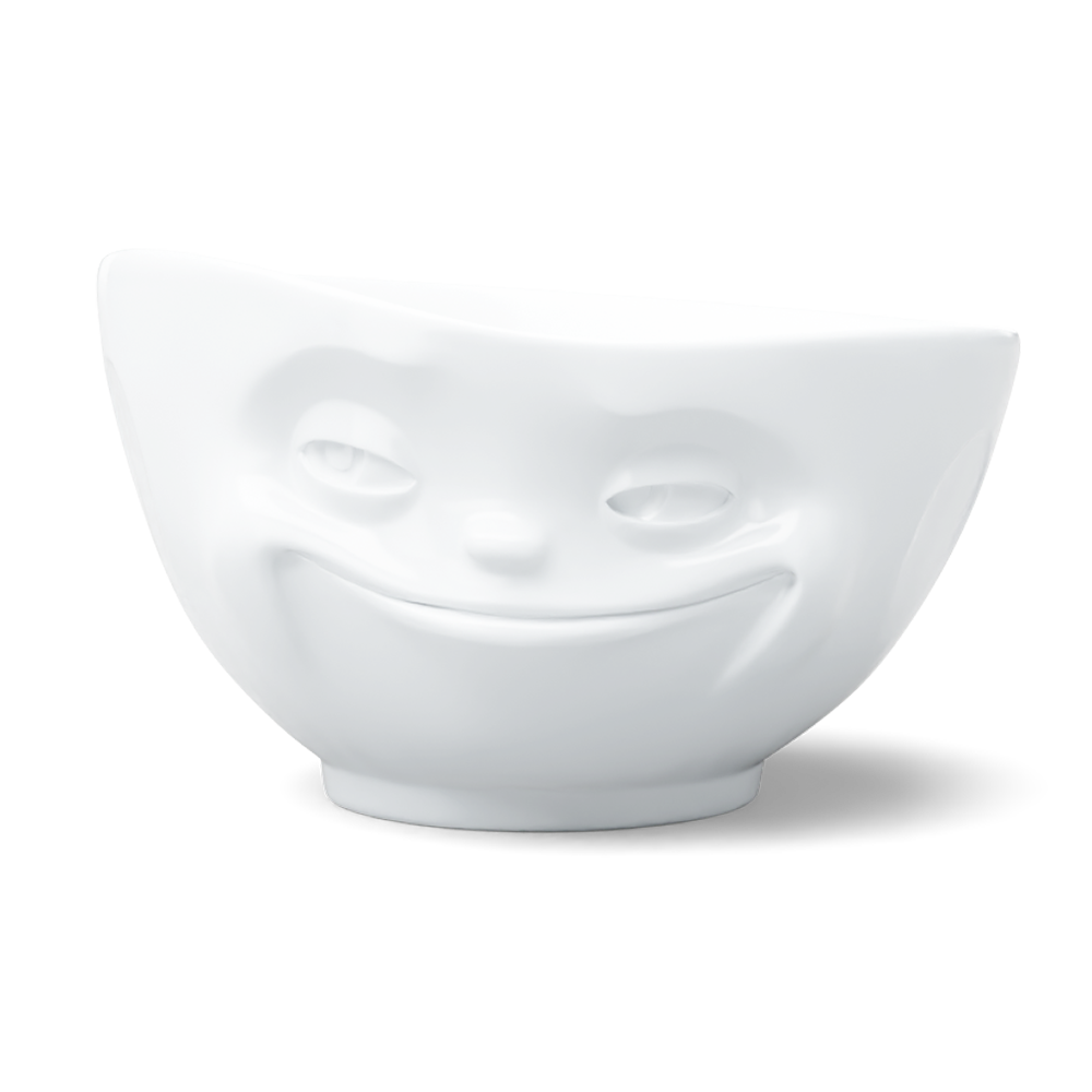 Premium extra large porcelain bowl in white from the porcelain product family of fun dishware by FIFTYEIGHT Products. Offers 33 oz capacity perfect for serving noodle soup, salads and much more. Dishwasher and microwave safe bowl featuring a sculpted ‘grinning’ facial expression. Shipped in exclusively designed gift box.