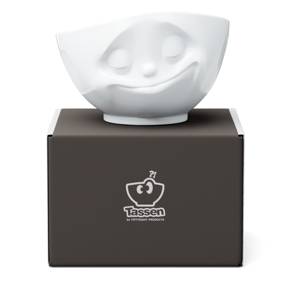 Premium extra large porcelain bowl in white from the porcelain product family of fun dishware by FIFTYEIGHT Products. Offers 33 oz capacity perfect for serving noodle soup, salads and much more. Dishwasher and microwave safe bowl featuring a sculpted ‘happy’ facial expression. Shipped in exclusively designed gift box.