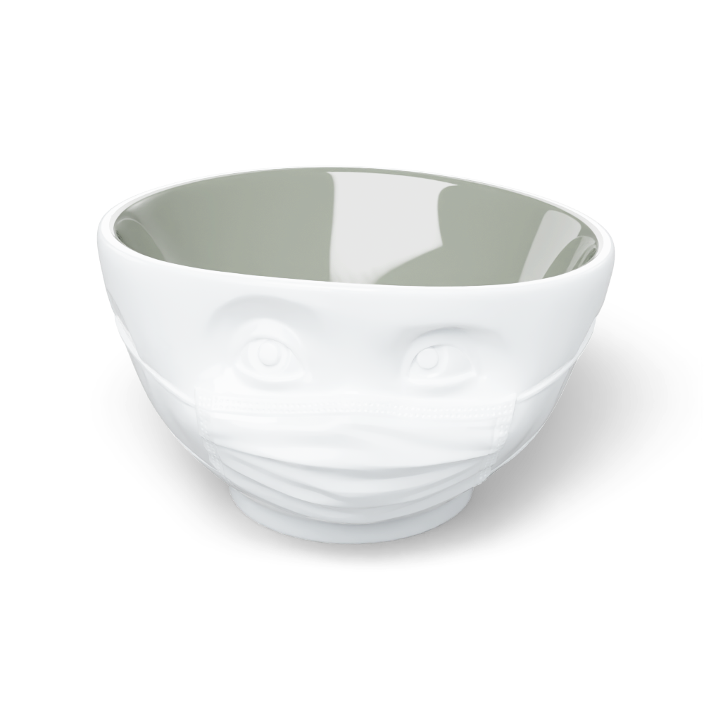 Premium porcelain bowl in white from the porcelain product family of fun dishware by FIFTYEIGHT Products. Offers 16 oz capacity perfect for serving cereal, soup, snacks and much more. Dishwasher and microwave safe bowl featuring a sculpted ‘hopeful’ facial expression and mask. Shipped in exclusively designed gift box.