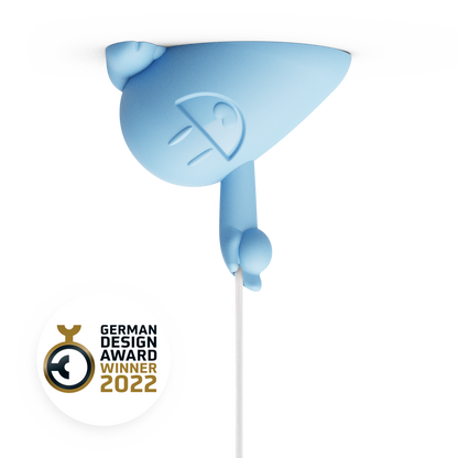 CEELINGS canopy for light fixture with fun Happy Hermann design in pastel blue. Home style for the ceiling. 100% Made in Germany by FIFTYEIGHT PRODUCTS according to social and environmental guidelines. Crafted from premium ABS plastic, includes assembly parts.