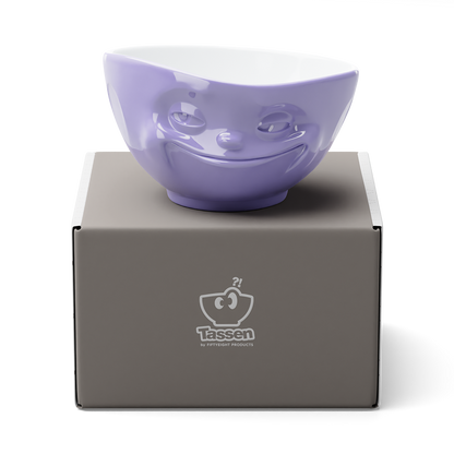 Premium porcelain bowl in purple from the porcelain product family of fun dishware by FIFTYEIGHT Products. Offers 16 oz capacity perfect for serving cereal, soup, snacks and much more. Dishwasher and microwave safe bowl featuring a sculpted ‘grinning’ facial expression. Shipped in exclusively designed gift box.
