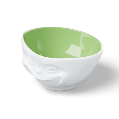 Premium porcelain bowl in white with pistachio color inside from the porcelain product family by FIFTYEIGHT Products. Offers 16 oz capacity perfect for serving cereal, soup, snacks and much more. Dishwasher and microwave safe bowl featuring a sculpted ‘grinning’ facial expression. Shipped in exclusively designed gift box.