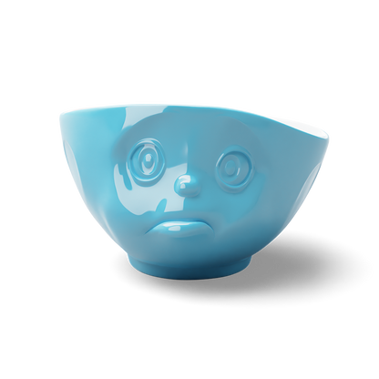 Premium porcelain bowl in blue from the porcelain product family of fun dishware by FIFTYEIGHT Products. Offers 16 oz capacity perfect for serving cereal, soup, snacks and much more. Dishwasher and microwave safe bowl featuring a sculpted ‘sulking’ facial expression. Shipped in exclusively designed gift box.