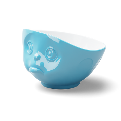 Premium porcelain bowl in blue from the porcelain product family of fun dishware by FIFTYEIGHT Products. Offers 16 oz capacity perfect for serving cereal, soup, snacks and much more. Dishwasher and microwave safe bowl featuring a sculpted ‘sulking’ facial expression. Shipped in exclusively designed gift box.