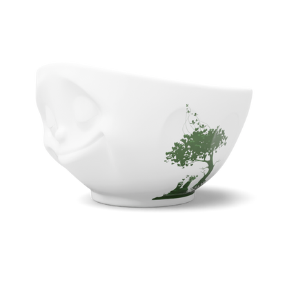 FIFTYEIGHT Products Happy FABULOUS Special Edition 16oz porcelain bowl with rich green finish and delicate nature motifs. Features signature smiling Happy face design on white porcelain with botanical artwork. Made in Germany, Limited Edition.