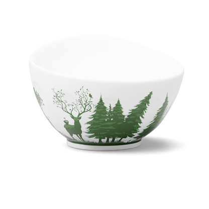 FIFTYEIGHT Products Happy FABULOUS Special Edition 16oz porcelain bowl with rich green finish and delicate nature motifs. Features signature smiling Happy face design on white porcelain with botanical artwork. Made in Germany, Limited Edition.