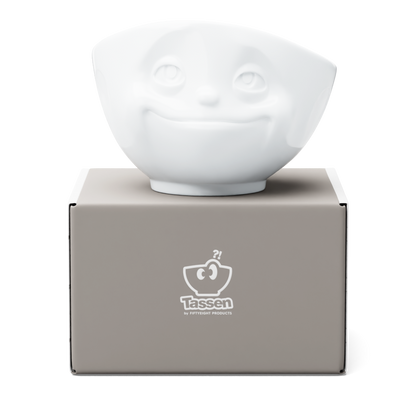 Premium porcelain bowl in white from the porcelain product family of fun dishware by FIFTYEIGHT Products. Offers 16 oz capacity perfect for serving cereal, soup, snacks and much more. Dishwasher and microwave safe bowl featuring a sculpted ‘dreamy’ facial expression. Shipped in exclusively designed gift box.