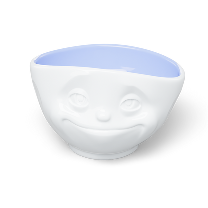 Premium porcelain bowl in white with ocean color inside from the porcelain product family by FIFTYEIGHT Products. Offers 16 oz capacity perfect for serving cereal, soup, snacks and much more. Dishwasher and microwave safe bowl featuring a sculpted ‘dreamy’ facial expression. Shipped in exclusively designed gift box.