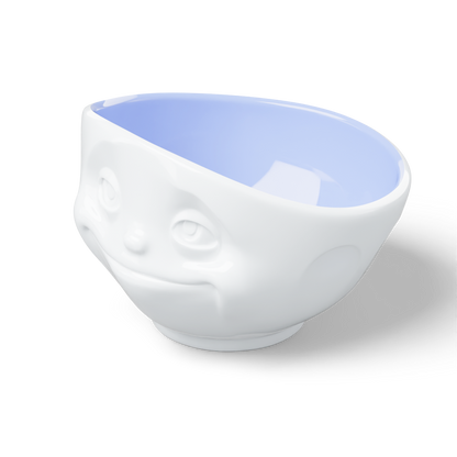 Premium porcelain bowl in white with ocean color inside from the porcelain product family by FIFTYEIGHT Products. Offers 16 oz capacity perfect for serving cereal, soup, snacks and much more. Dishwasher and microwave safe bowl featuring a sculpted ‘dreamy’ facial expression. Shipped in exclusively designed gift box.