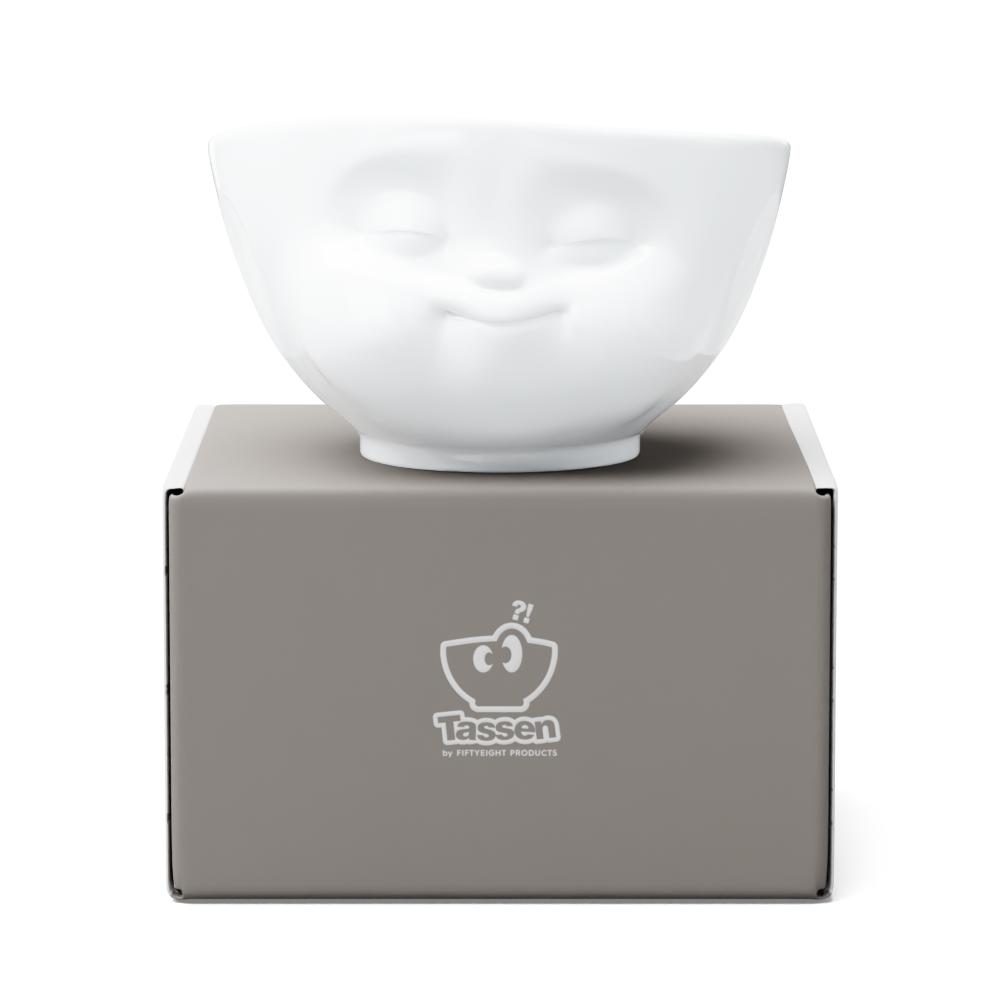 Premium porcelain bowl in white from the porcelain product family by FIFTYEIGHT Products. Offers 16 oz capacity perfect for serving cereal, soup, snacks and much more. Dishwasher and microwave safe bowl featuring a sculpted ‘munching’ facial expression. Shipped in exclusively designed gift box.