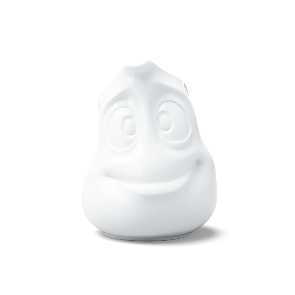 Premium porcelain creamer jug in white features a 'jolly' facial expression at 11 oz capacity. Serves milk, creamer, dressing, salsa, gazpacho, gravy, sauces and more. Detailed facial expression jug from the porcelain product family of fun dishware by FIFTYEIGHT Products. Shipped in exclusively designed gift box.