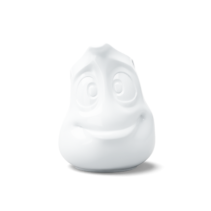 Premium porcelain creamer jug in white features a 'jolly' facial expression at 11 oz capacity. Serves milk, creamer, dressing, salsa, gazpacho, gravy, sauces and more. Detailed facial expression jug from the porcelain product family of fun dishware by FIFTYEIGHT Products. Shipped in exclusively designed gift box.