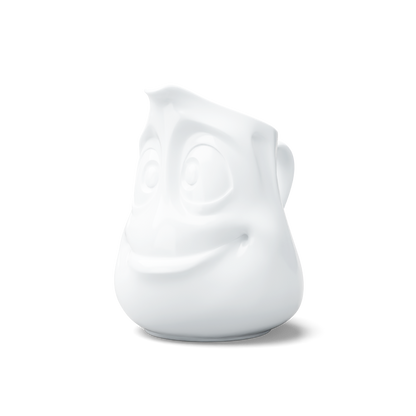 Premium porcelain creamer jug in white features a 'jolly' facial expression at 11 oz capacity. Serves milk, creamer, dressing, salsa, gazpacho, gravy, sauces and more. Detailed facial expression jug from the porcelain product family of fun dishware by FIFTYEIGHT Products. Shipped in exclusively designed gift box.