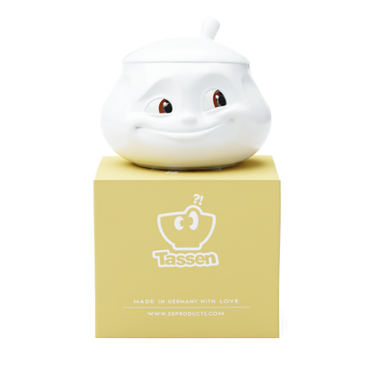 Premium porcelain sugar bowl with "sweet" facial expression and 13.5 oz capacity. Special edition with colorful eyes. Serves sugar, salsa, marmalade, jam, honey, mustard, ketchup, parmesan cheese. Spoon not included. From the porcelain product family of fun dishware by FIFTYEIGHT Products. Shipped in exclusively designed gift box.