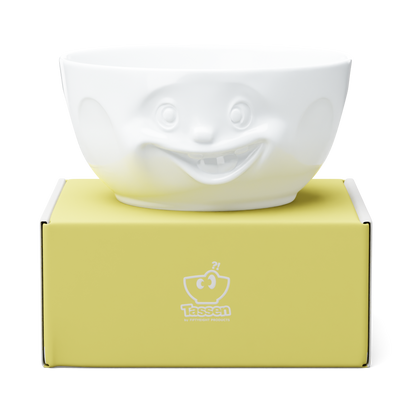 Extra big porcelain bowl in white from the porcelain product family of fun dishware by FIFTYEIGHT Products. Offers 87.5 oz capacity for serving salads, sides, stew, chili, chips, and more. Dishwasher and microwave safe bowl featuring a sculpted ‘out of control’ facial expression. Shipped in exclusively designed gift box.