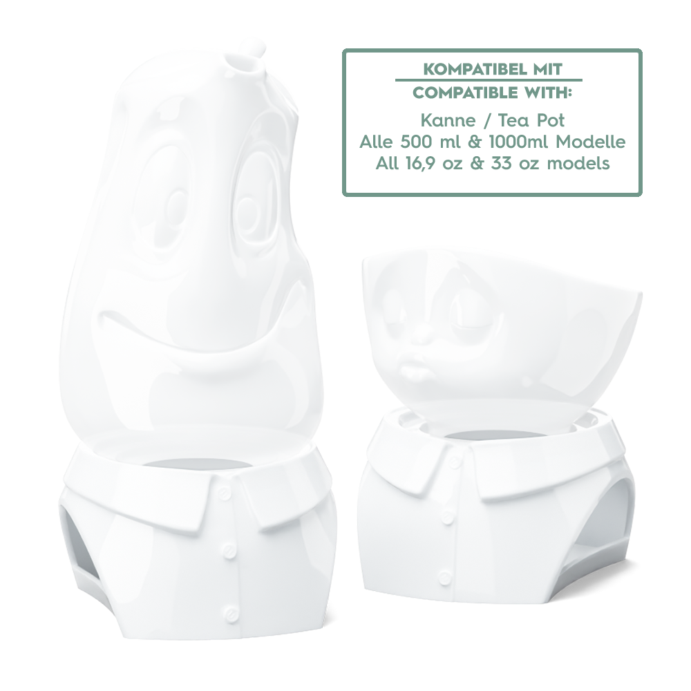 FIFTYEIGHT Products Food Warmer CHIC in white porcelain. Minimalist design with tea light holder base, fits 500ml bowls on top. Premium German porcelain warmer for keeping food warm at table. Made in Germany, dishwasher-safe.