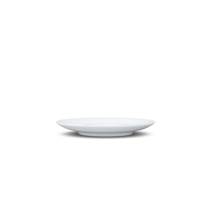 Premium porcelain saucer for coffee cups in white from the TASSEN product family of fun dishware by FIFTYEIGHT Products. Replacement saucer for our Espresso Cups. Single saucer. Dishwasher and microwave safe saucer with FIFTYEIGHT logo details.