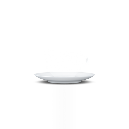 Premium porcelain saucer for coffee cups in white from the TASSEN product family of fun dishware by FIFTYEIGHT Products. Replacement saucer for our Espresso Cups. Single saucer. Dishwasher and microwave safe saucer with FIFTYEIGHT logo details.