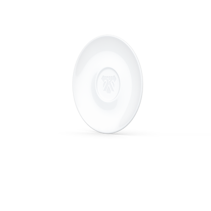 Premium porcelain saucer for coffee cups in white from the TASSEN product family of fun dishware by FIFTYEIGHT Products. Replacement saucer for our Espresso Cups. Single saucer. Dishwasher and microwave safe saucer with FIFTYEIGHT logo details.