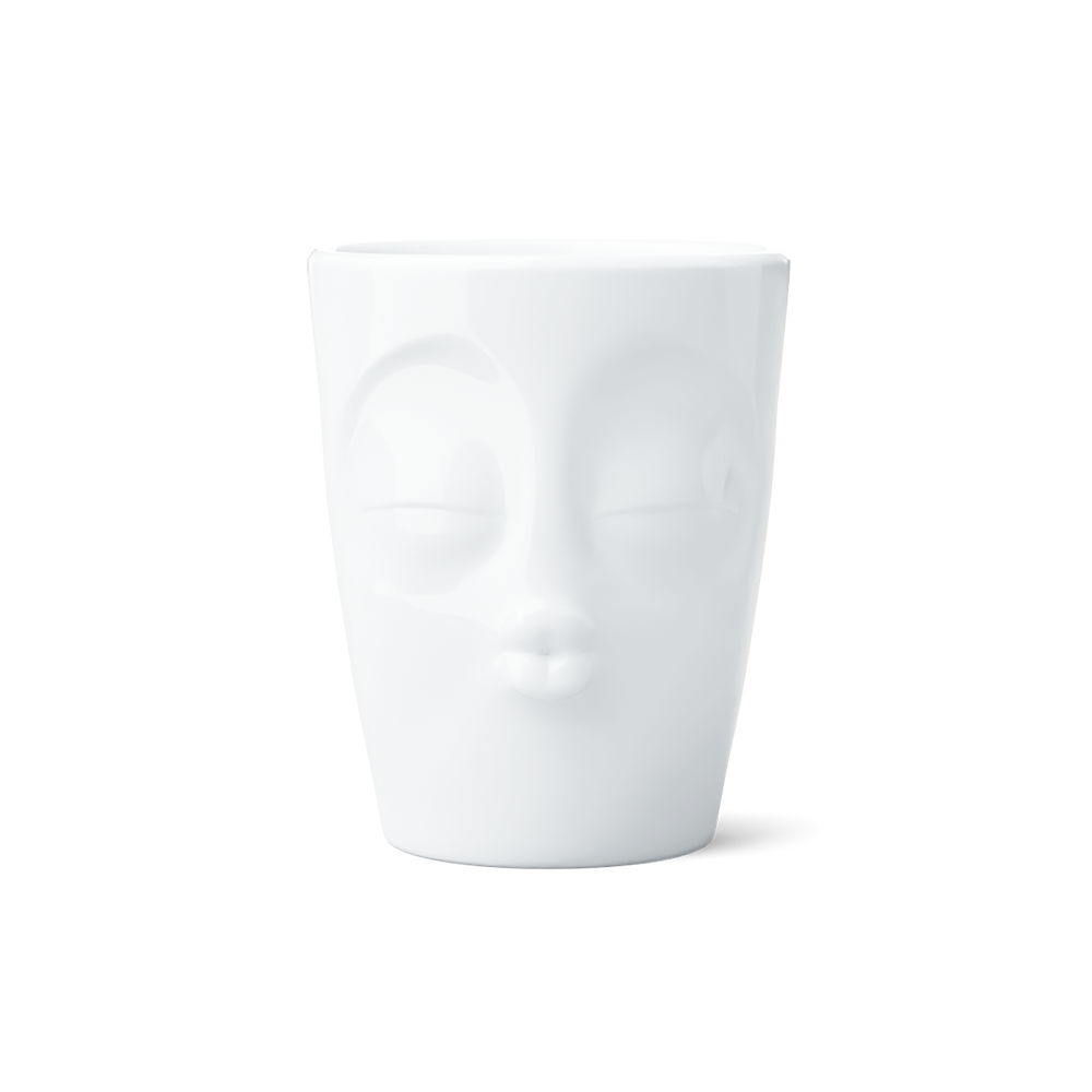 Premium porcelain coffee mug with handle from the popular porcelain family of fun dishware by FIFTYEIGHT Products. Special art edition with colorful accents applied by hand. Offers 11 oz capacity for serving coffee, tea, latte, matcha, soup and more. Dishwasher and microwave safe cup with a 'kissing' facial expression. Shipped in exclusively designed gift box.
