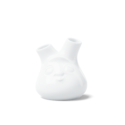 Exclusive designer flower vase made from premium porcelain with a 'cheeky' facial expression. Stands at 3.9 inches tall on a footed base. From the porcelain product family of fun dishware by FIFTYEIGHT Products. Made in Germany according to environmental standards.