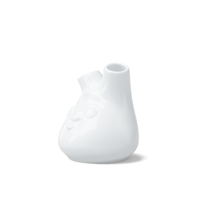 Exclusive designer flower vase made from premium porcelain with a 'cheeky' facial expression. Stands at 3.9 inches tall on a footed base. From the porcelain product family of fun dishware by FIFTYEIGHT Products. Made in Germany according to environmental standards.