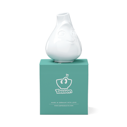 Exclusive designer flower vase made from premium porcelain with a 'cute' facial expression. Stands at 3.9 inches tall on a footed base. From the porcelain product family of fun dishware by FIFTYEIGHT Products. Made in Germany according to environmental standards.