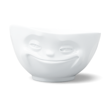 Premium extra large porcelain bowl in white from the porcelain product family of fun dishware by FIFTYEIGHT Products. Offers 33 oz capacity perfect for serving noodle soup, salads and much more. Dishwasher and microwave safe bowl featuring a sculpted ‘grinning’ facial expression. Shipped in exclusively designed gift box.