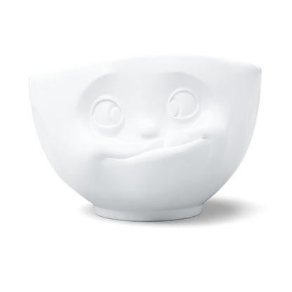 Premium extra large porcelain bowl in white from the porcelain product family of fun dishware by FIFTYEIGHT Products. Offers 33 oz capacity perfect for serving noodle soup, salads and much more. Dishwasher and microwave safe bowl featuring a sculpted ‘tasty’ facial expression. Shipped in exclusively designed gift box.