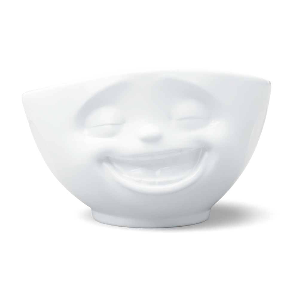 Premium extra large porcelain bowl in white from the porcelain product family of fun dishware by FIFTYEIGHT Products. Offers 33 oz capacity perfect for serving noodle soup, salads and much more. Dishwasher and microwave safe bowl featuring a sculpted ‘laughing’ facial expression. Shipped in exclusively designed gift box.