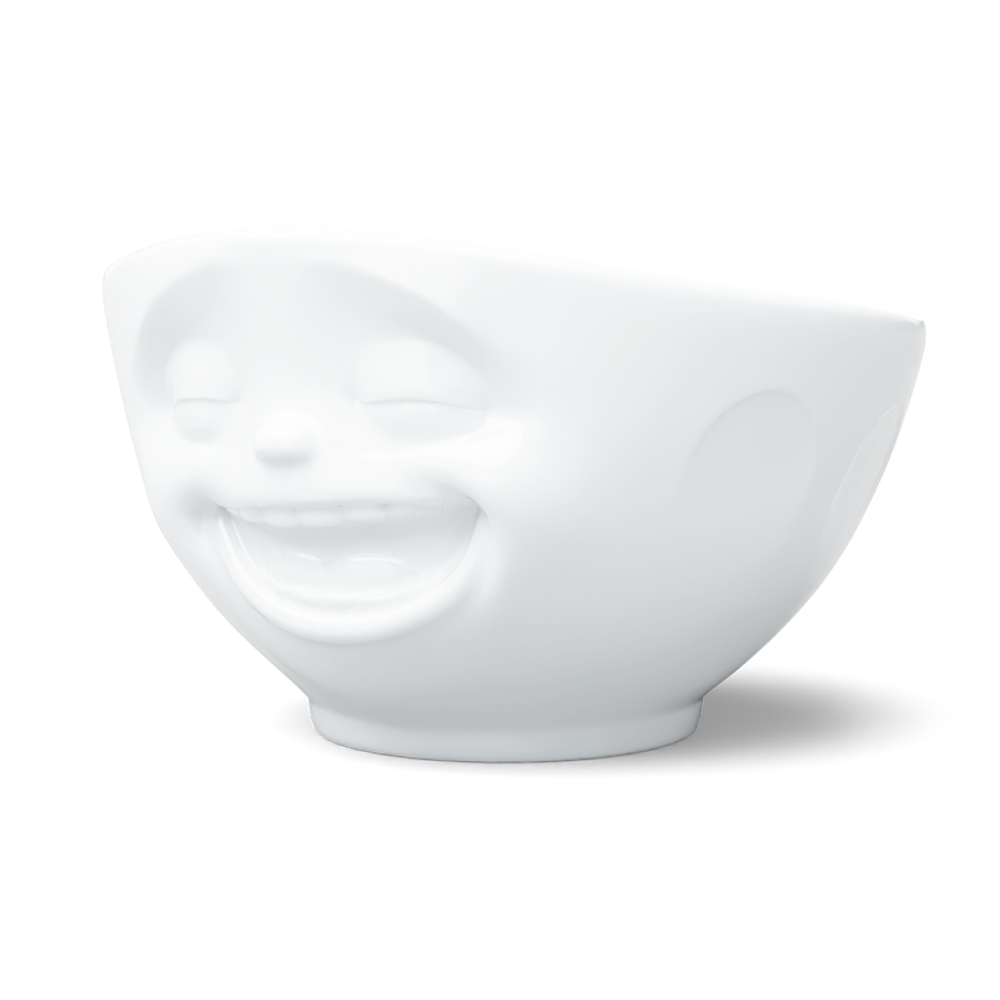Premium extra large porcelain bowl in white from the porcelain product family of fun dishware by FIFTYEIGHT Products. Offers 33 oz capacity perfect for serving noodle soup, salads and much more. Dishwasher and microwave safe bowl featuring a sculpted ‘laughing’ facial expression. Shipped in exclusively designed gift box.
