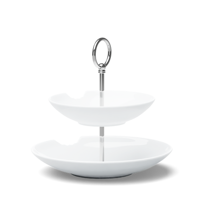 The two-Tiered Serving Platter brings tons of fun to the table. Features two deep plates with fun bite marks mounted on a pole. Perfect for building a grand seafood tower! From the porcelain product family of fun dishware by FIFTYEIGHT Products. Made in Germany according to environmental standards.