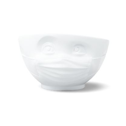 Premium porcelain bowl in white from the porcelain product family of fun dishware by FIFTYEIGHT Products. Offers 16 oz capacity perfect for serving cereal, soup, snacks and much more. Dishwasher and microwave safe bowl featuring a sculpted ‘hopeful’ facial expression and mask. Shipped in exclusively designed gift box.