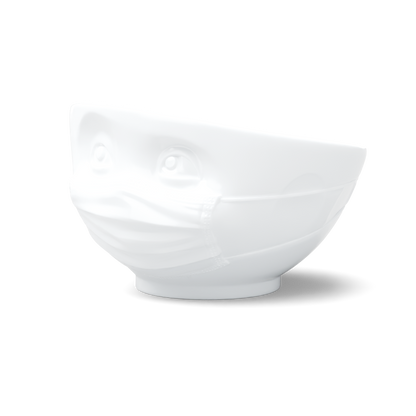 Premium porcelain bowl in white from the porcelain product family of fun dishware by FIFTYEIGHT Products. Offers 16 oz capacity perfect for serving cereal, soup, snacks and much more. Dishwasher and microwave safe bowl featuring a sculpted ‘hopeful’ facial expression and mask. Shipped in exclusively designed gift box.