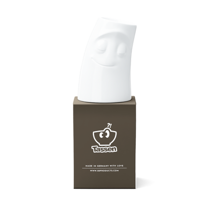 Exclusive designer candle holder with CUDDLY facial expression. Stands at 4.4 inches tall on a footed base and fits a tea light or LED light. From the TASSEN product family of fun dishware by FIFTYEIGHT Products. Made in Germany according to environmental standards.