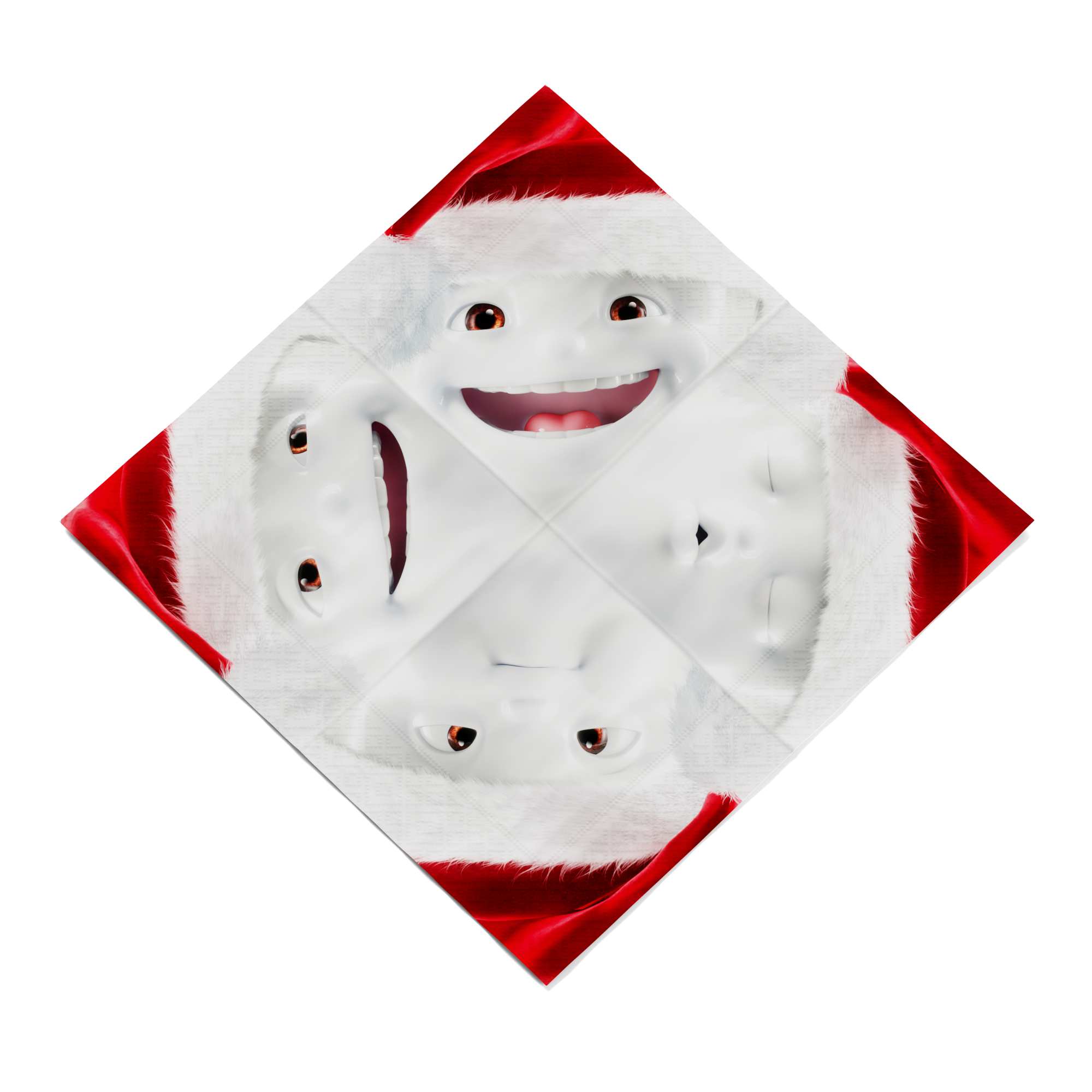 Pack of 20 disposable paper napkins in transparent packaging. Colorful paper napkins featuring zany TASSEN artwork in "Scarlet Christmas" design. 12 by 12 inches in size and Made in Germany according to environmental standards.